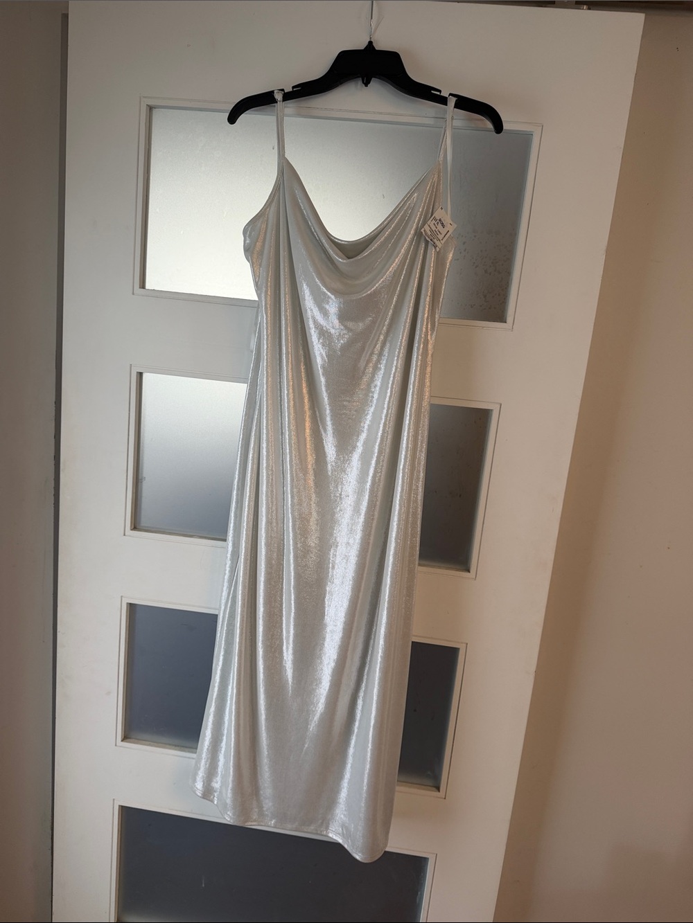 bebe Silver Cowl Neck Midi Slip Dress
